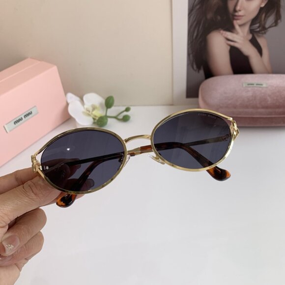 Miu Miu Gold Metal Frame Oval Sunglasses - Picture 1 of 7